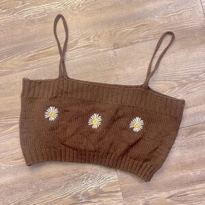 Shein Brown Daisy Knit Half Top